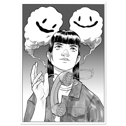"My New Friends" hand-inked black and white manga print, Take The Call series by Fantom ENGINE